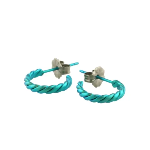 Small 12mm Twisted Kingfisher Blue Hoop Earrings
